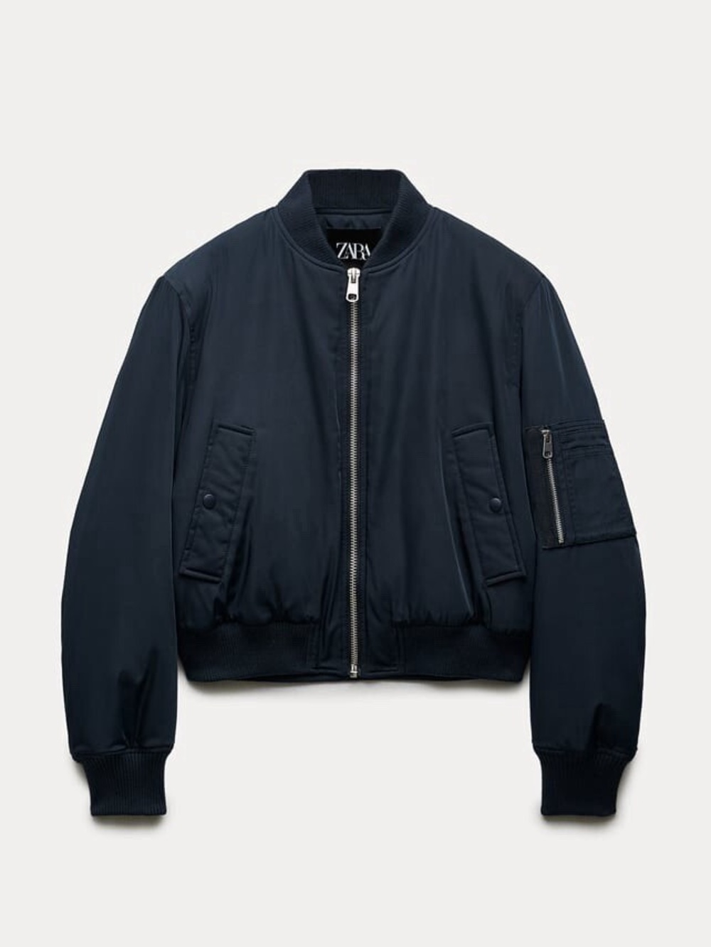 ZARA Navy Blue Cropped Bomber Jacket Size XS